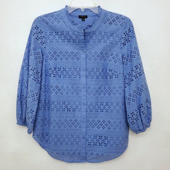 Talbots Eyelet Button Front Boho Cotton Women's Top Blue Iris Size X-Small - Picture 2 of 10